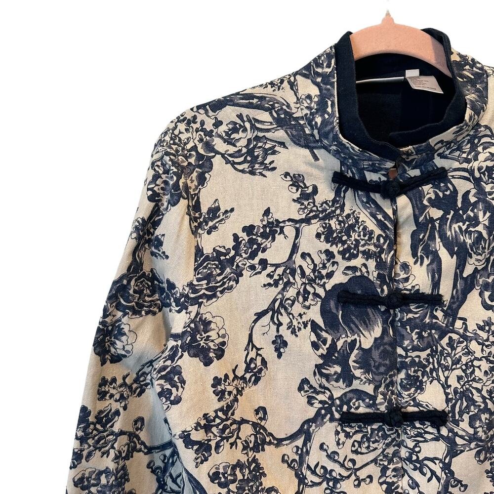 SOFT SURROUNDINGS COTTON/LINEN BLEND MANDARIN COLLAR KIMONO TUNIC NAVY Medium - Picture 5 of 10